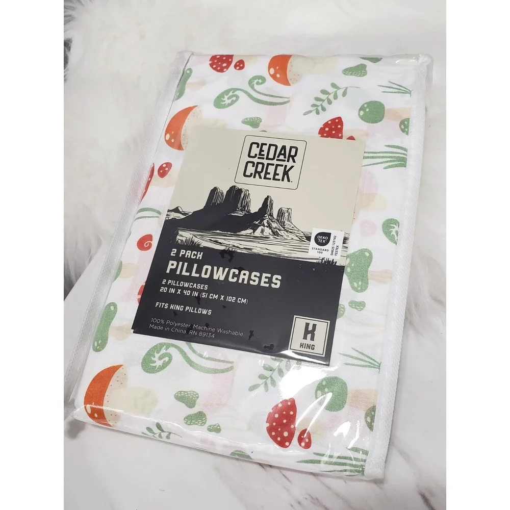 NEW 2 PIECE PILLOWCASE KING SZ MUSHROOM GARDEN BOTANICAL WHIMSICAL GNOME PLANTS